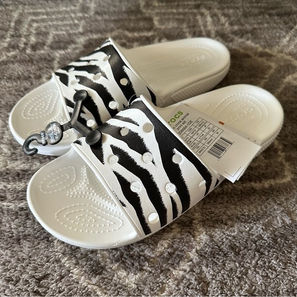 NWT Crocs Classic Slides Animal Print Zebra - Picture 1 of 5